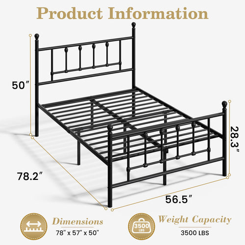 14 Inch Full Size Victorian Metal Platform Bed Frame with Headboard and Footboard E544591