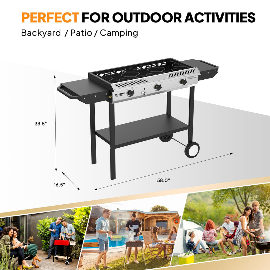 3 Burner Propane Gas Stove with Side Shelves O510402