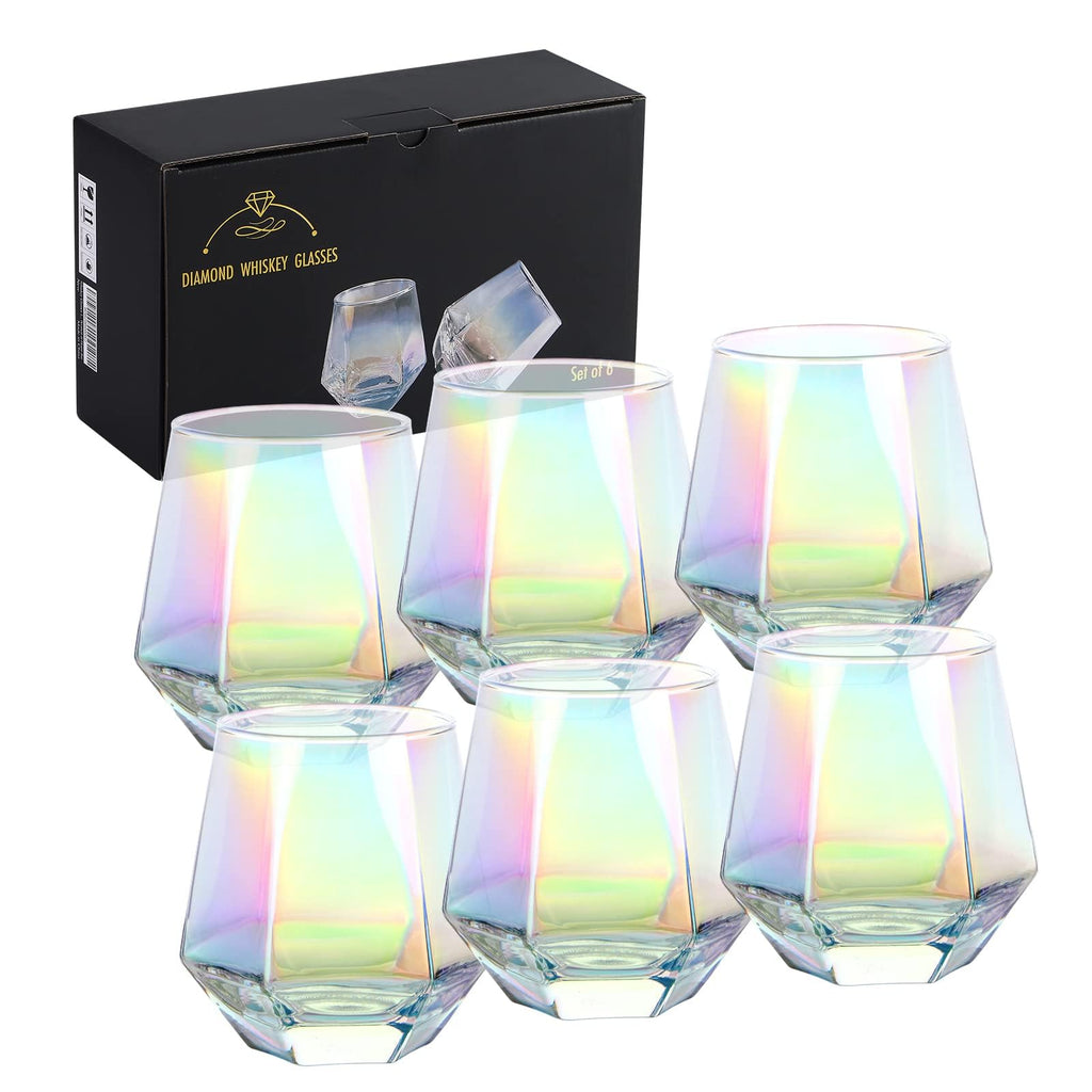 Stemless Wine Glasses Set of 6, 10 Oz Iridescent Diamond Shaped Glassware T418600