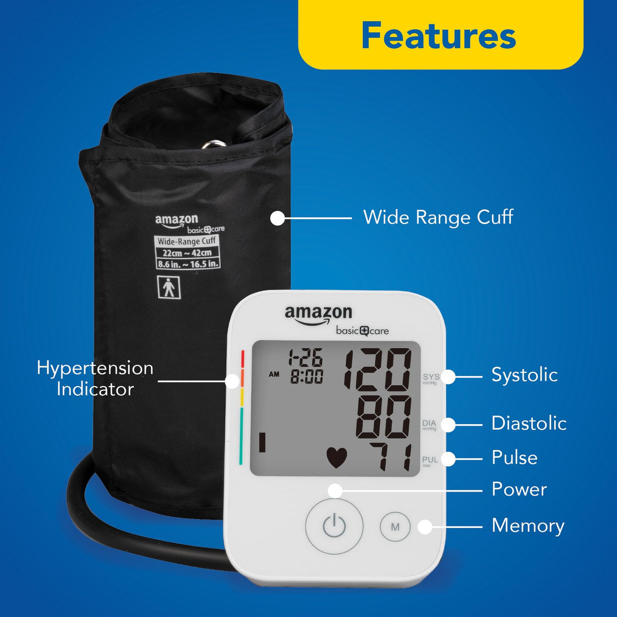 Blood Pressure Monitor with Wide Range Arm Cuff B31486