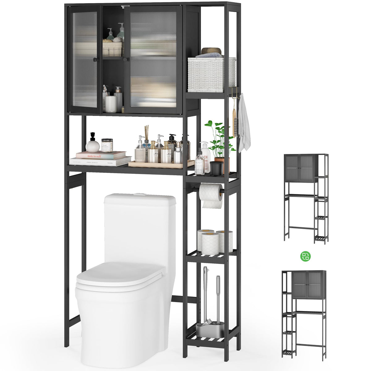 Black Over the Toilet Storage Cabinet with Adjustable Shelves T663