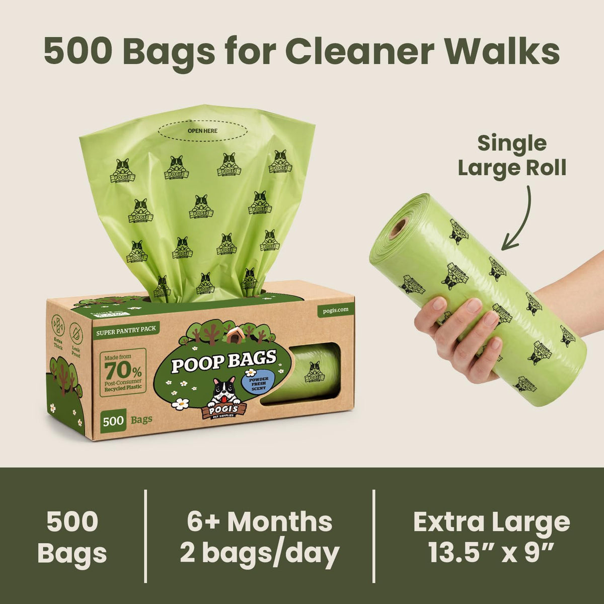 Large Dog Poop Bags, 500 Bags E3908