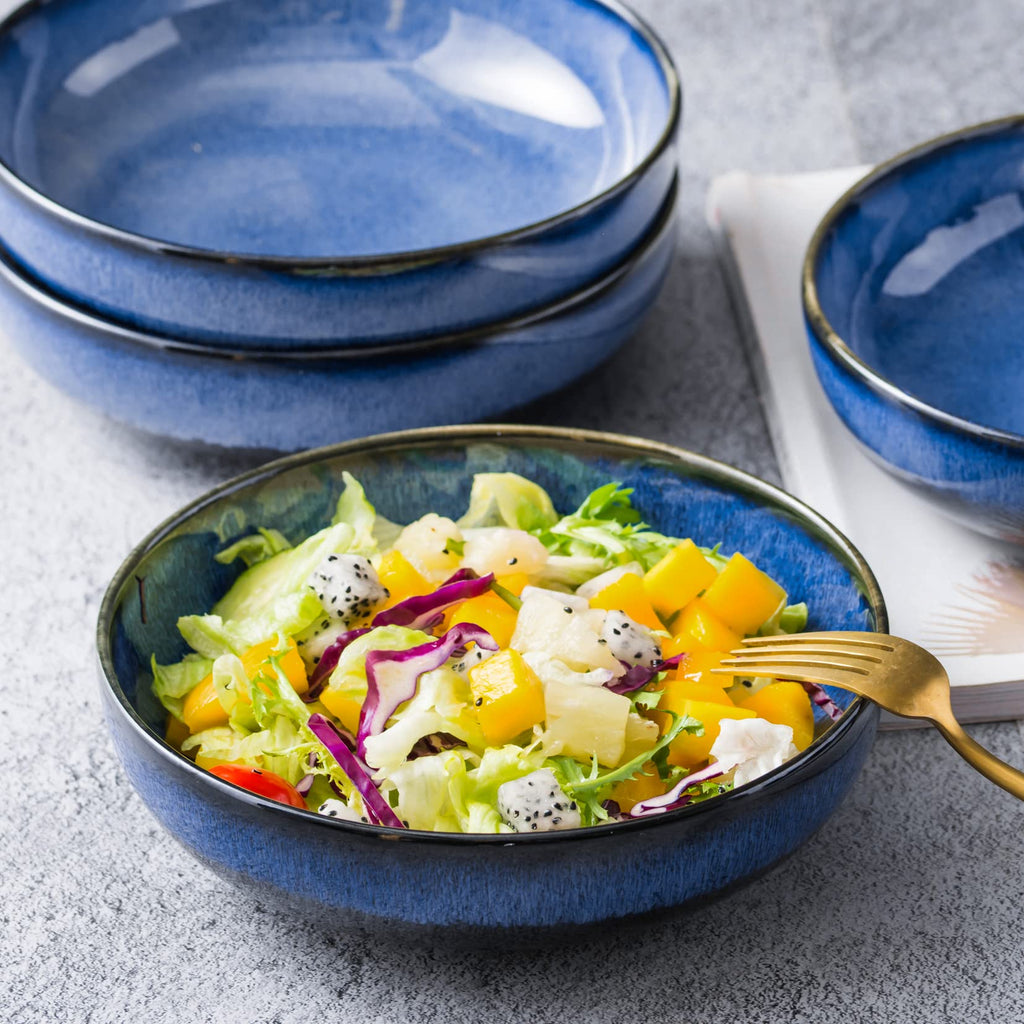 Ceramic Pasta Bowls Set of 4, 26 oz Blue R733