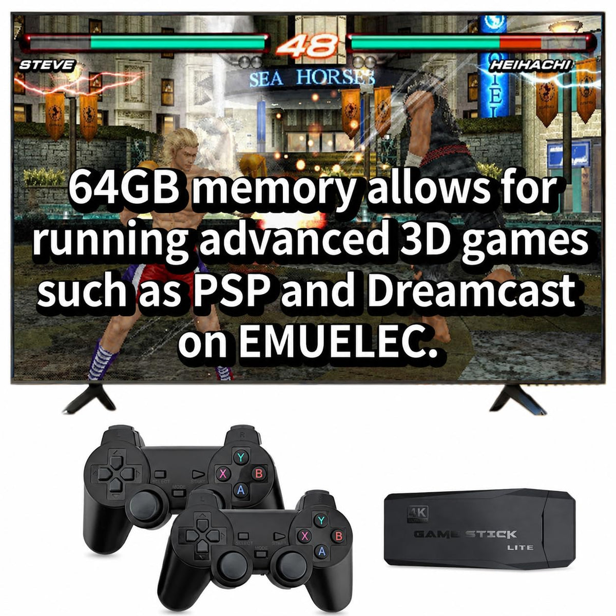 64GB Retro Gaming Console with 2.4GHz Wireless Controllers R8657