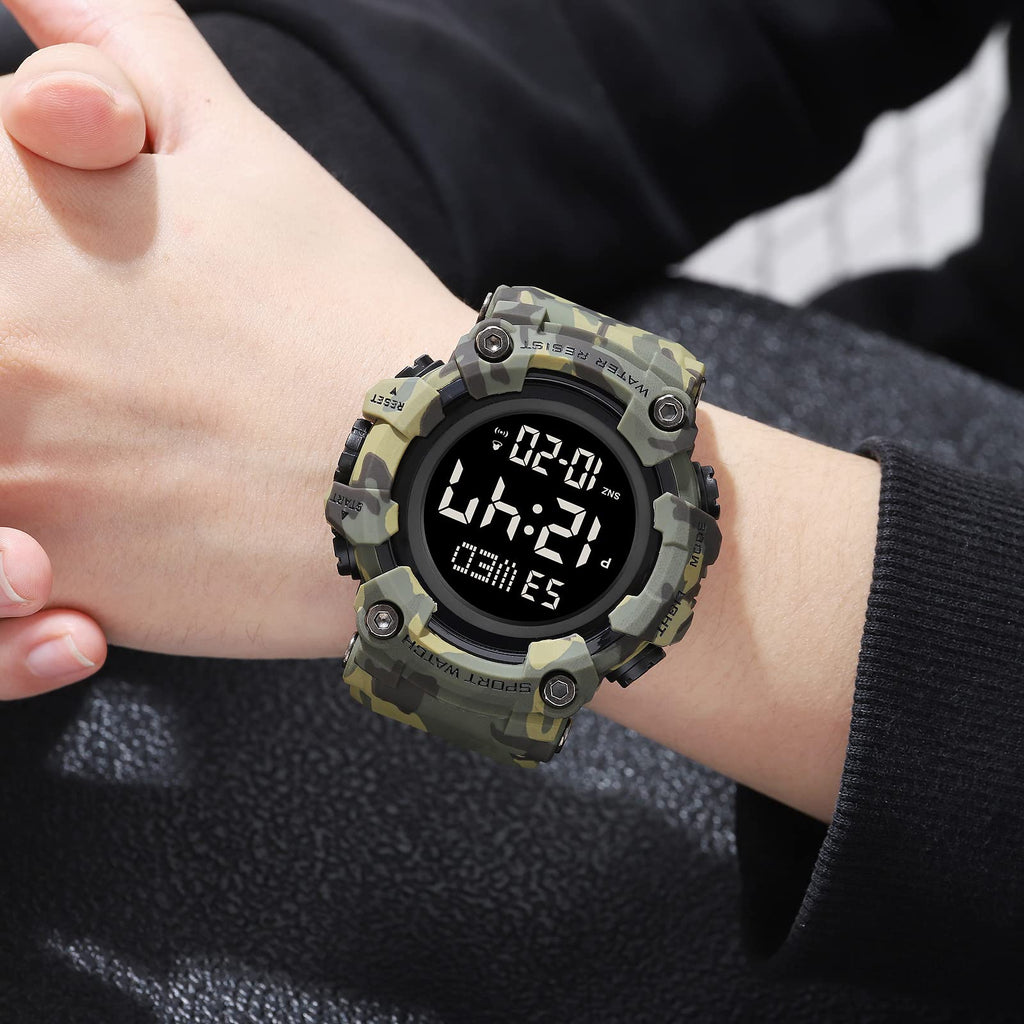Men's Digital Military Sports Watch Large Face 50M Rubber LED U811