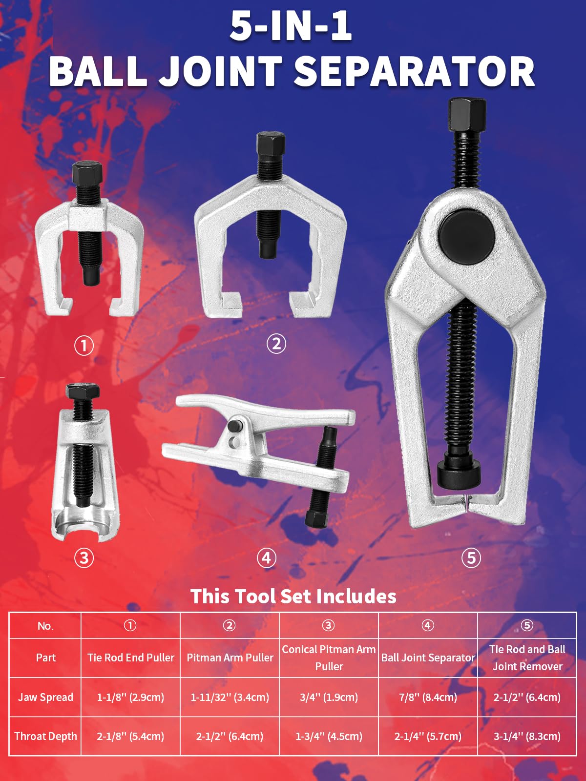 5 PCS Ball Joint Separator Front End Service Tool Kit Q425609