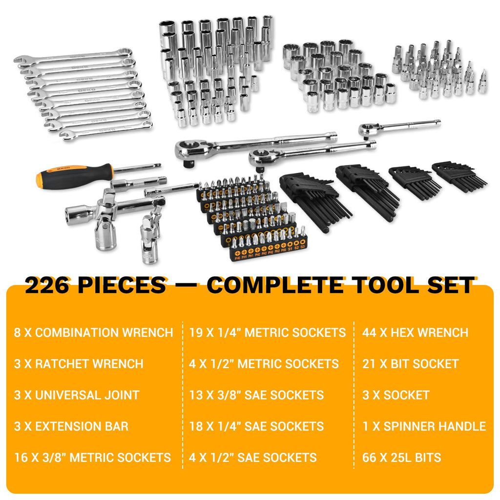 226 Pcs Mechanic Tool Set with Storage Tool Box Z8292