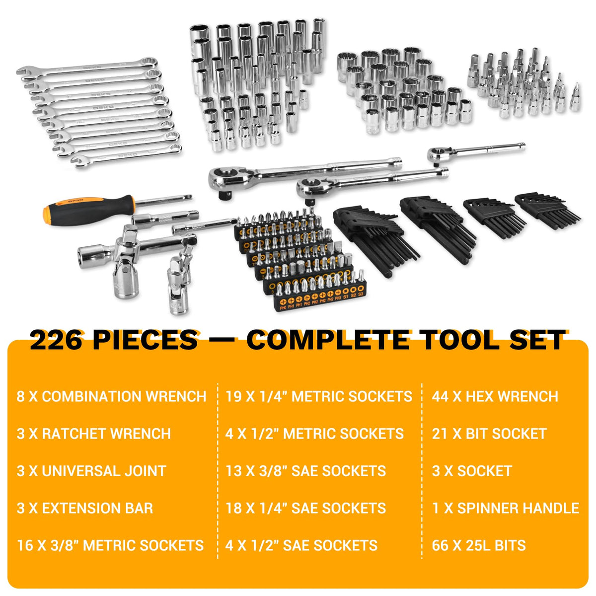 226 Pcs Mechanic Tool Set with Storage Tool Box Z8292