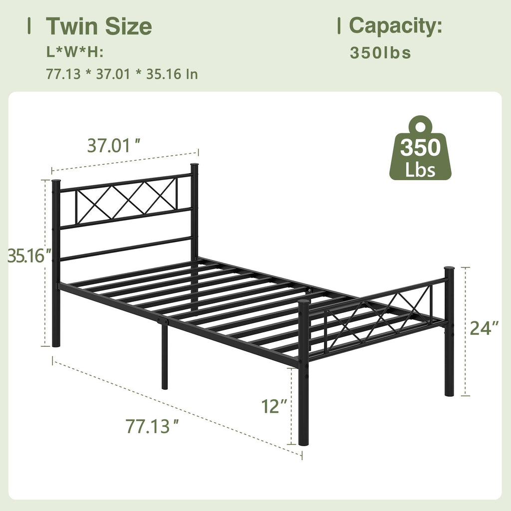 Twin Size Metal Bed Frame with Headboard A95602