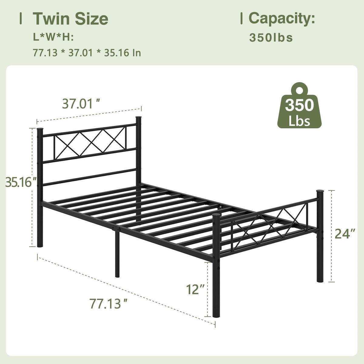 Twin Size Metal Bed Frame with Headboard A95602