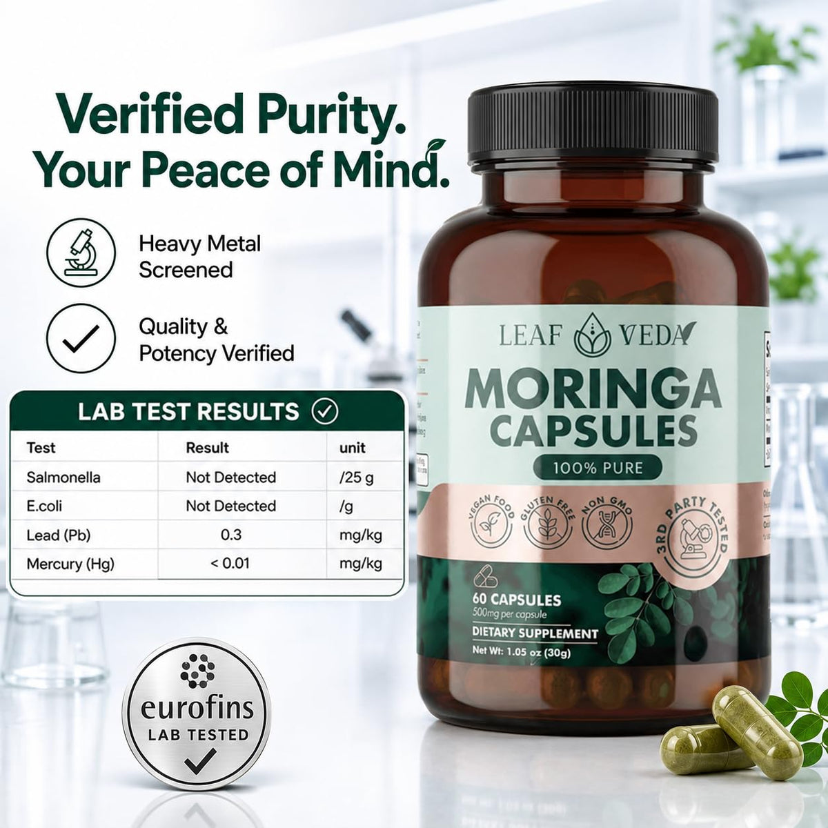 Moringa Capsules 1000mg Vegan Non-GMO 60 Count P340457