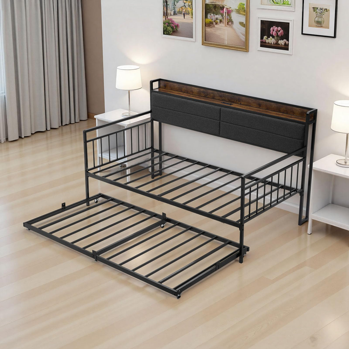Twin Size Metal Daybed with Trundle W868