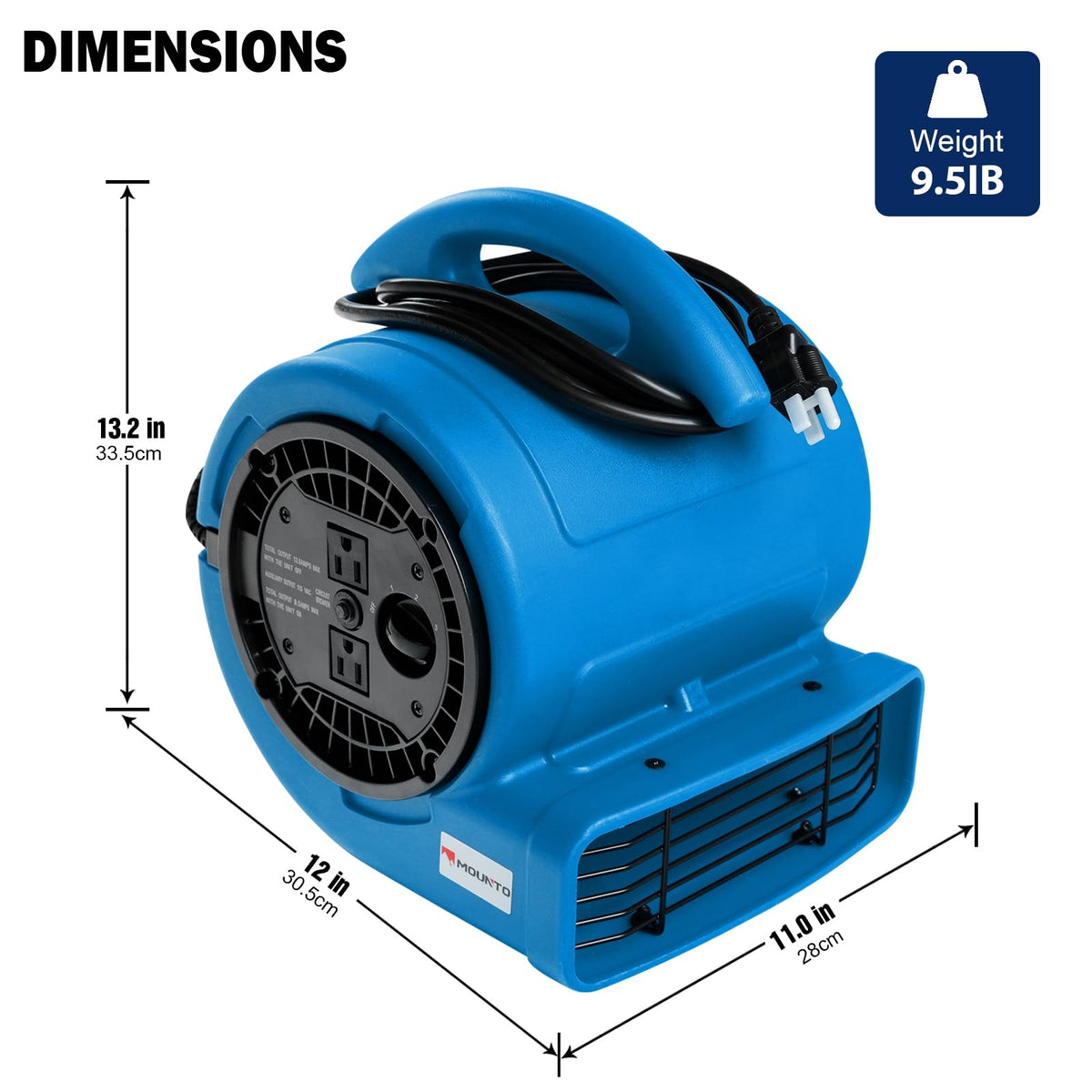 1/5hp 800cfm 3-Speed Air Mover Blower Fan with Dual Outlet G144215