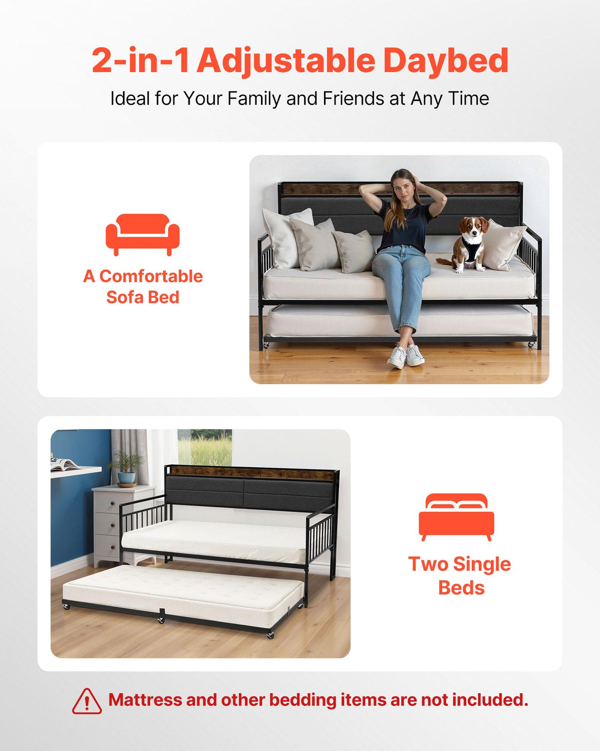 Twin Size Metal Daybed with Trundle W868