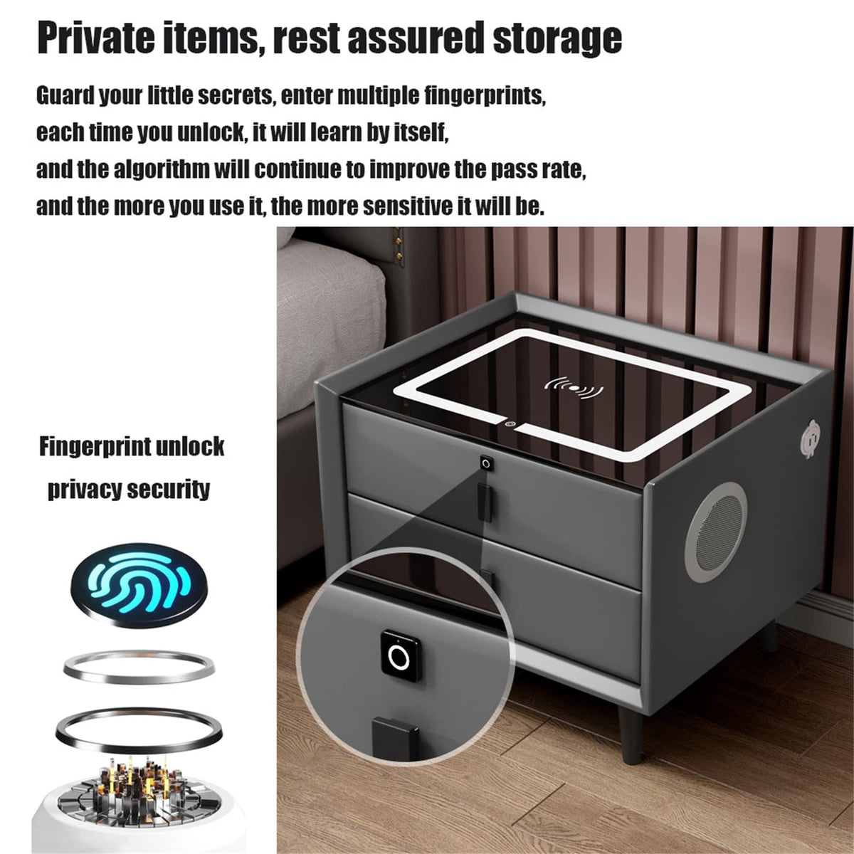 White Nightstand with Charging Station and Bluetooth Speaker W84560
