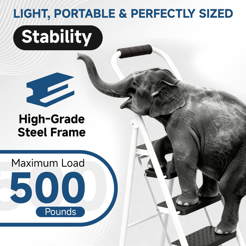 4 Step Ladder Folding Step Stool with Handrail 800lb White T366553