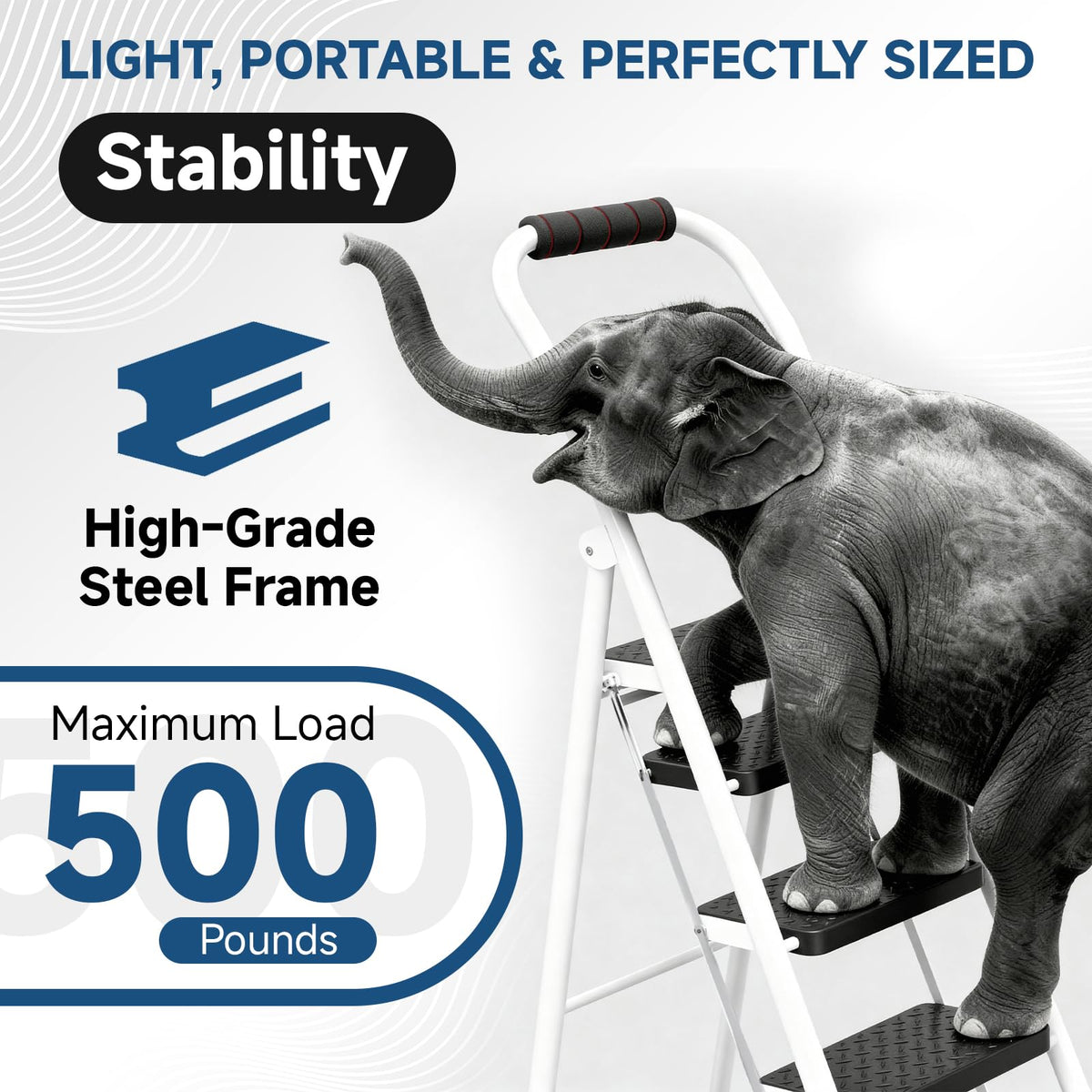 4 Step Ladder Folding Step Stool with Handrail 800lb White T366553