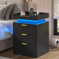 Black 3 Drawer LED Nightstand with Charging Station I687382
