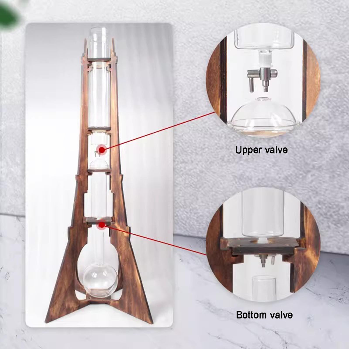 Ice Drip Coffee Maker with Wooden Frame and Glassware Q863