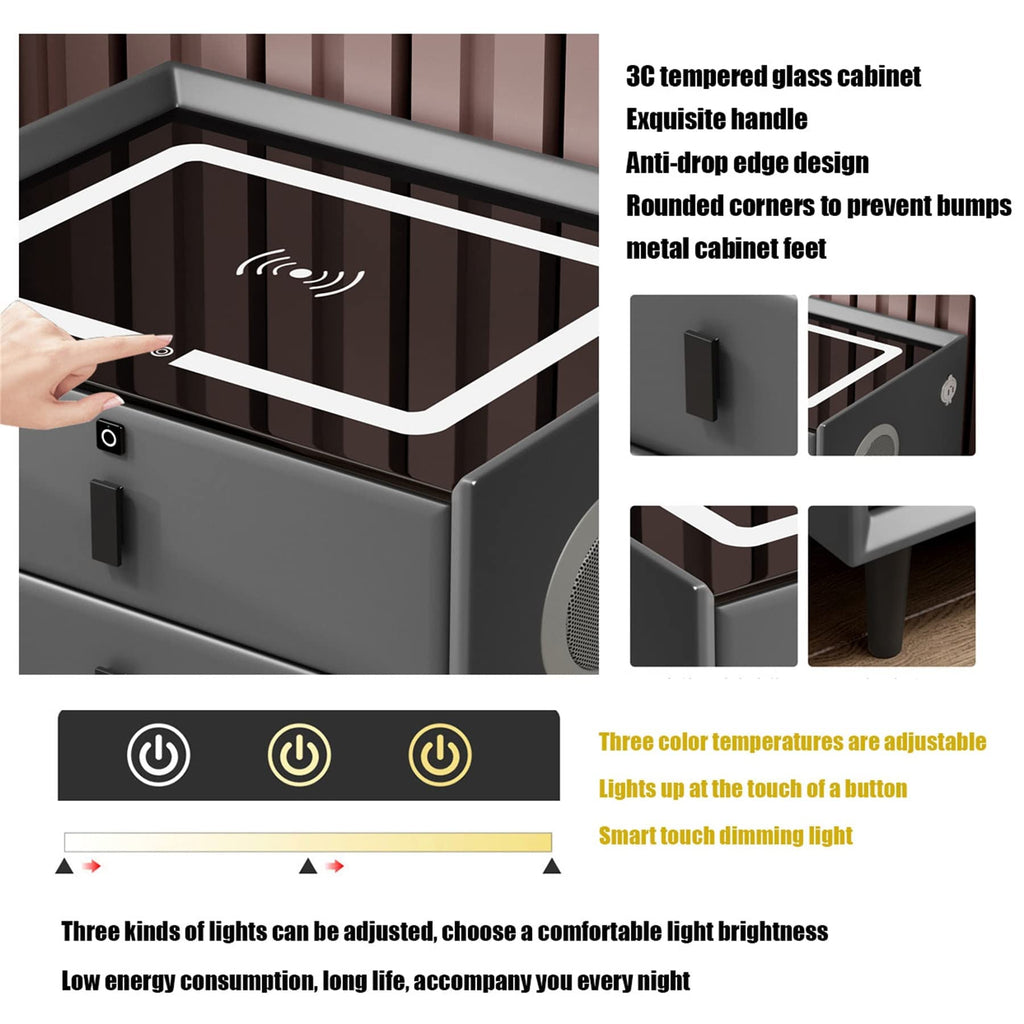 White Nightstand with Charging Station and Bluetooth Speaker W84560
