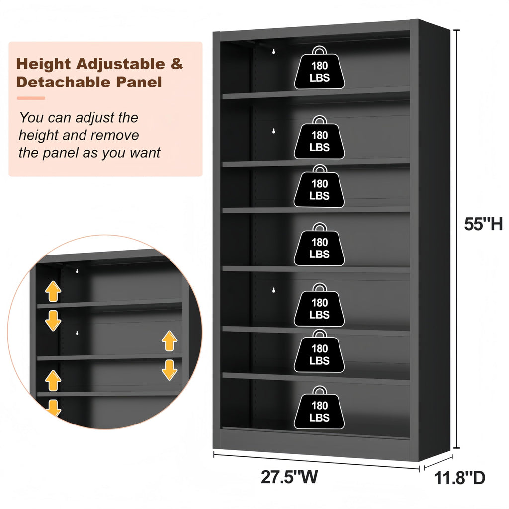 55" Metal Media Storage Cabinet with 6 Adjustable Shelves J63960