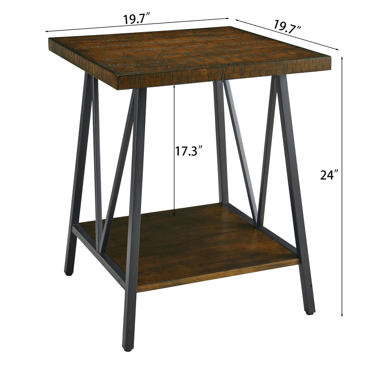 Mid Century Modern End Table with Storage, 2-Tier Open Shelves, Cherry Walnut S829812
