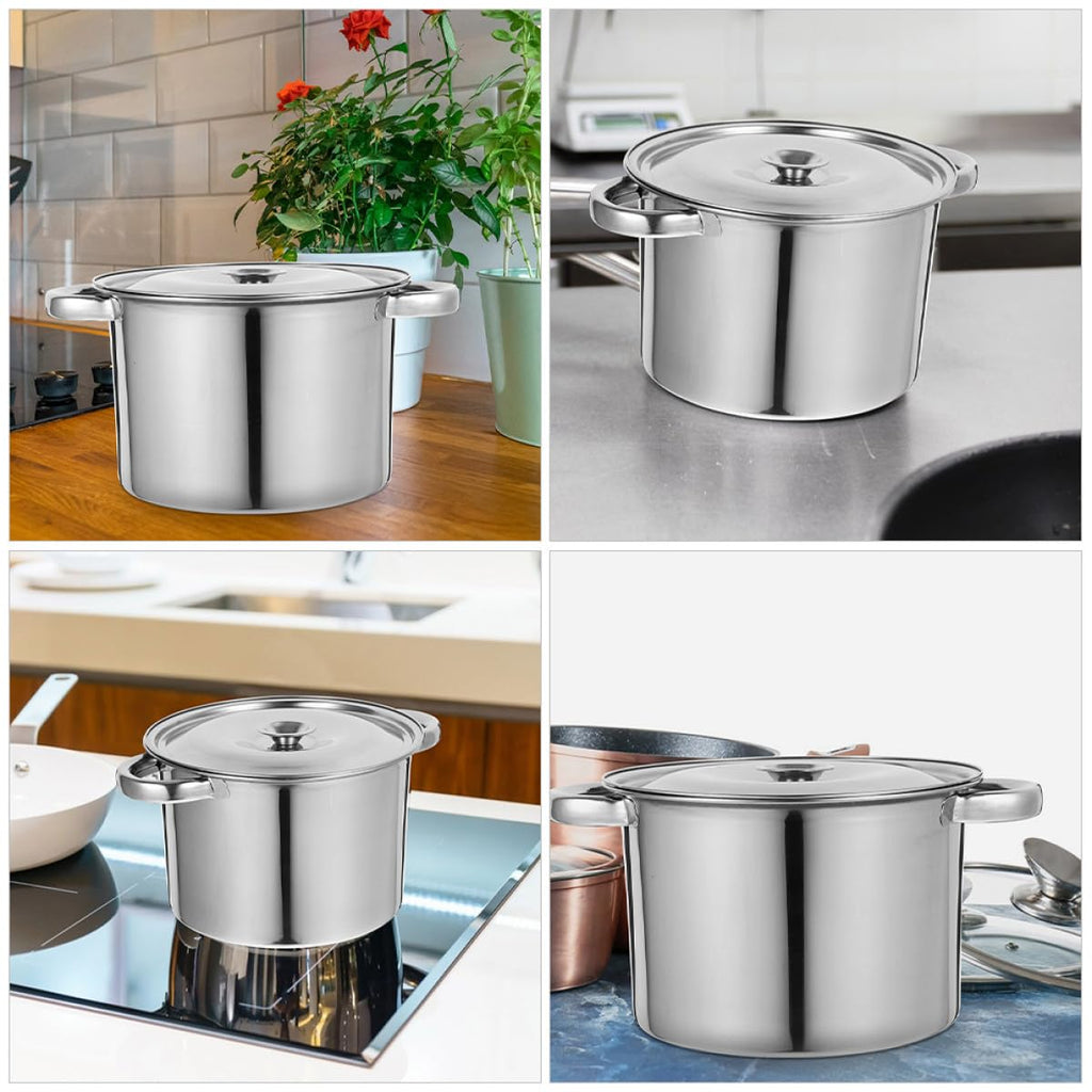 Stainless Steel Double Handle Soup Pot with Lid V589257