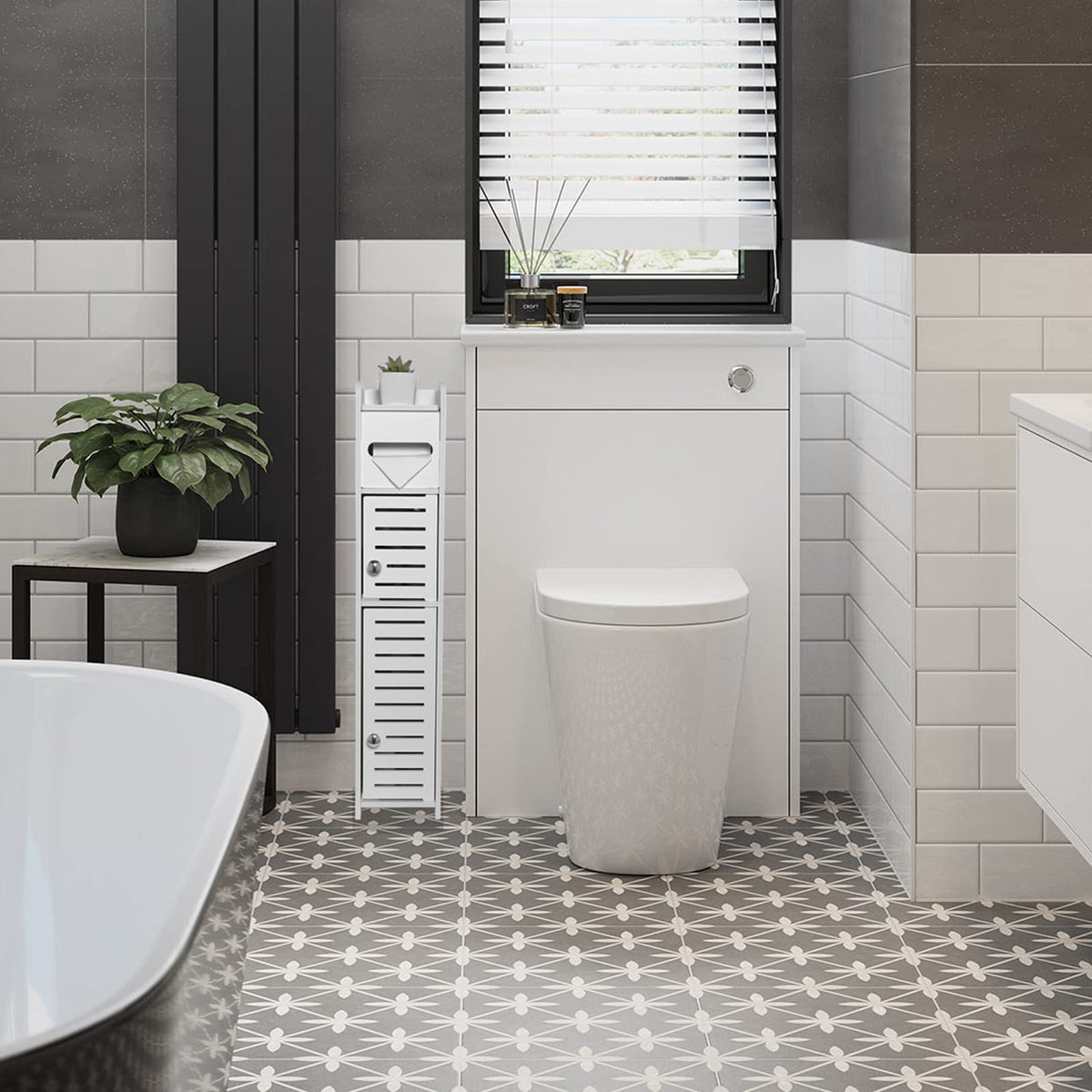 White Over The Toilet Storage Cabinet with 2 Doors & Shelves O924