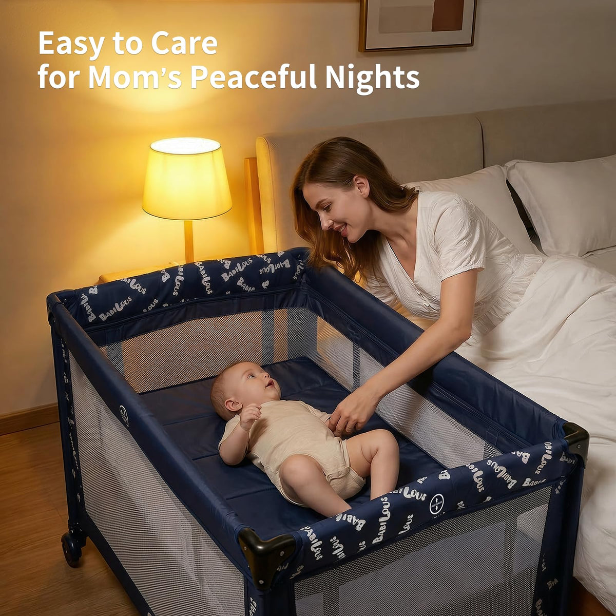 Portable Baby Bassinet with Wheels, Blue C222839