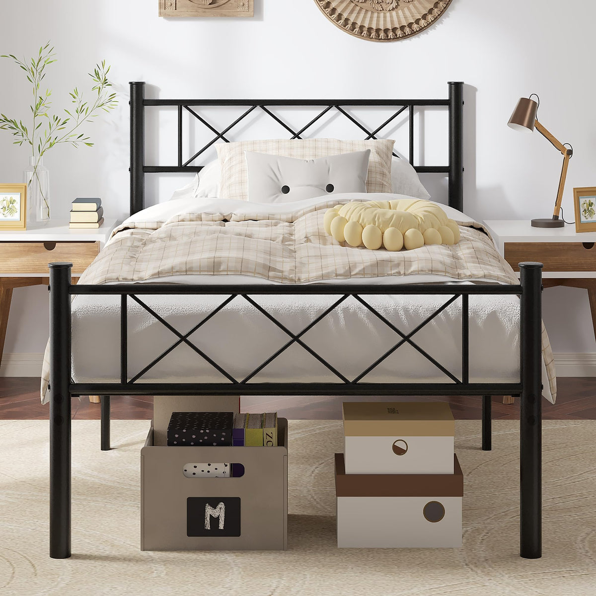 Twin Size Metal Bed Frame with Headboard A95602