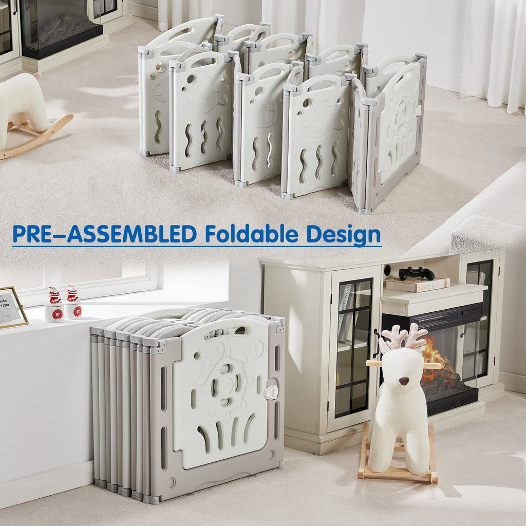 18 Panel Grey White Foldable Kids Playpen Safety Lock Gate E57697