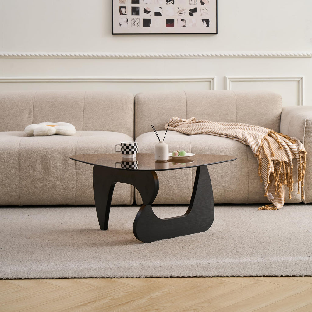Brown Glass Coffee Table with Wood Base G6729
