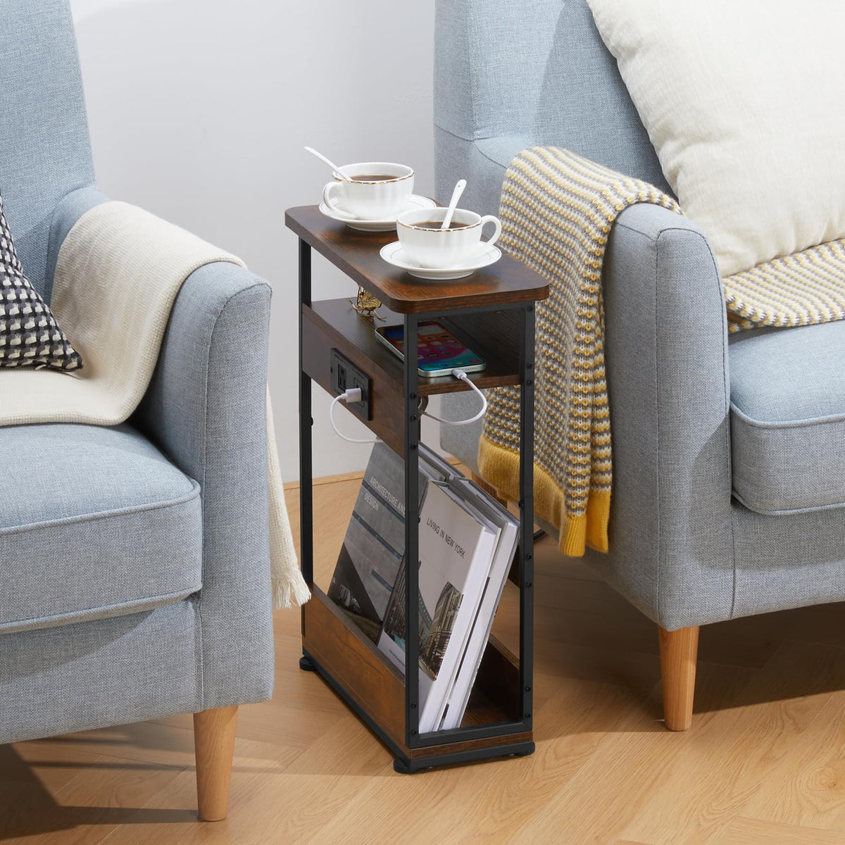 Narrow Side Table with Charging Station Q3729