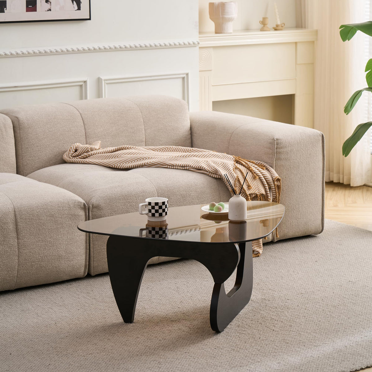 Brown Glass Coffee Table with Wood Base G6729