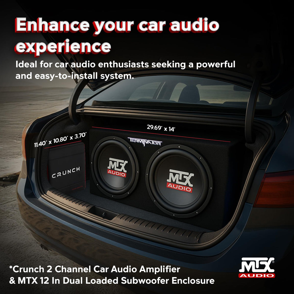 1000 Watt 2 Channel Amplifier with 12 Inch Subwoofer Enclosure R348434