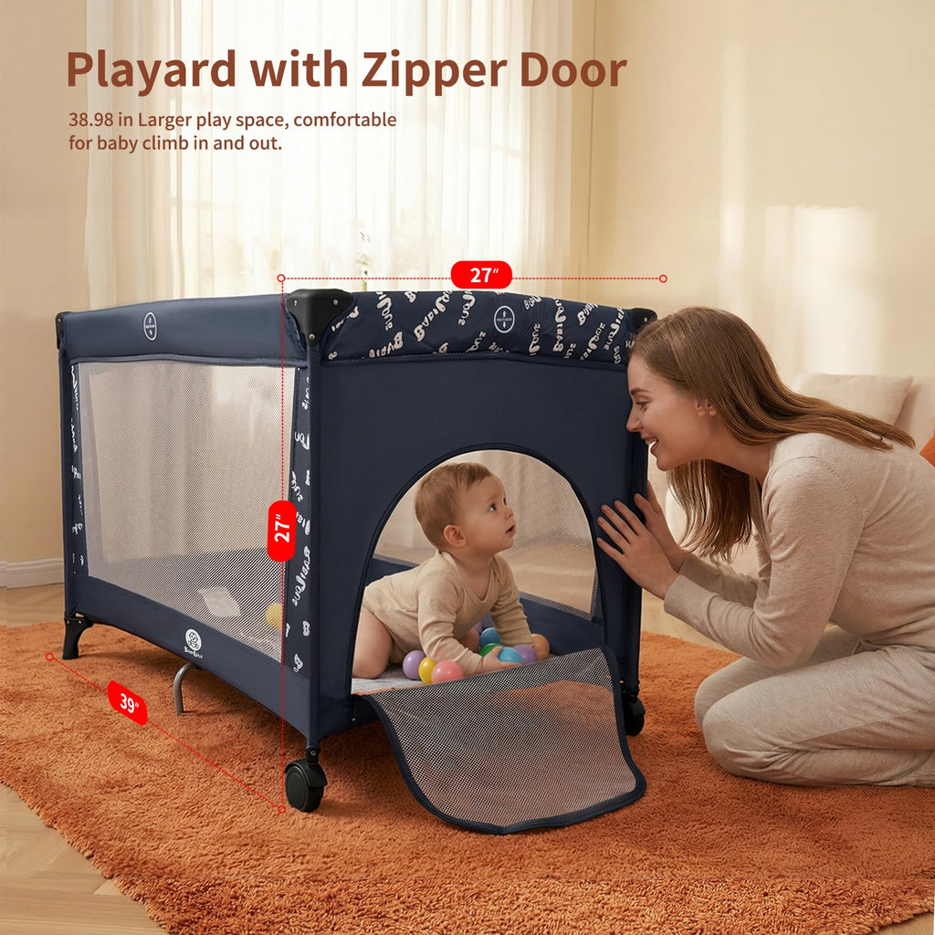 Portable Baby Bassinet with Wheels, Blue C222839