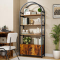 Arched 71 Inch Tall 5 Tier Wood and Metal Bookshelf with Storage Cabinet G161860