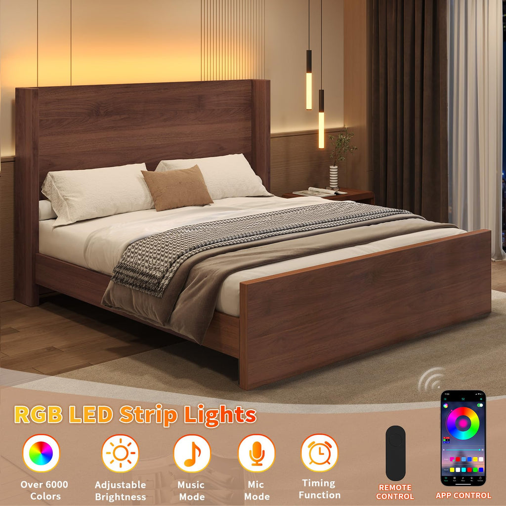 Full Size Wood Platform Bed with Headboard and Footboard M699917