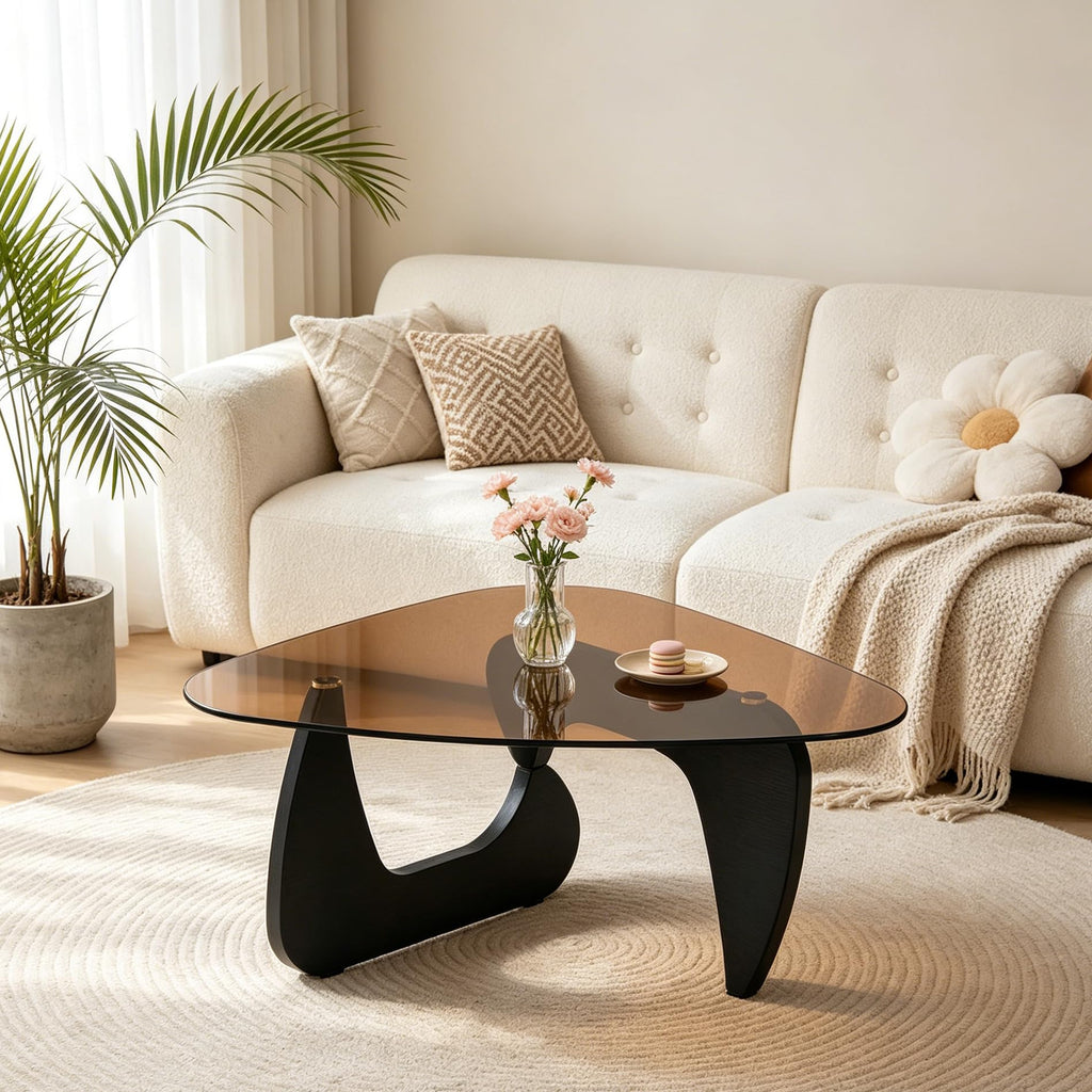 Brown Glass Coffee Table with Wood Base G6729