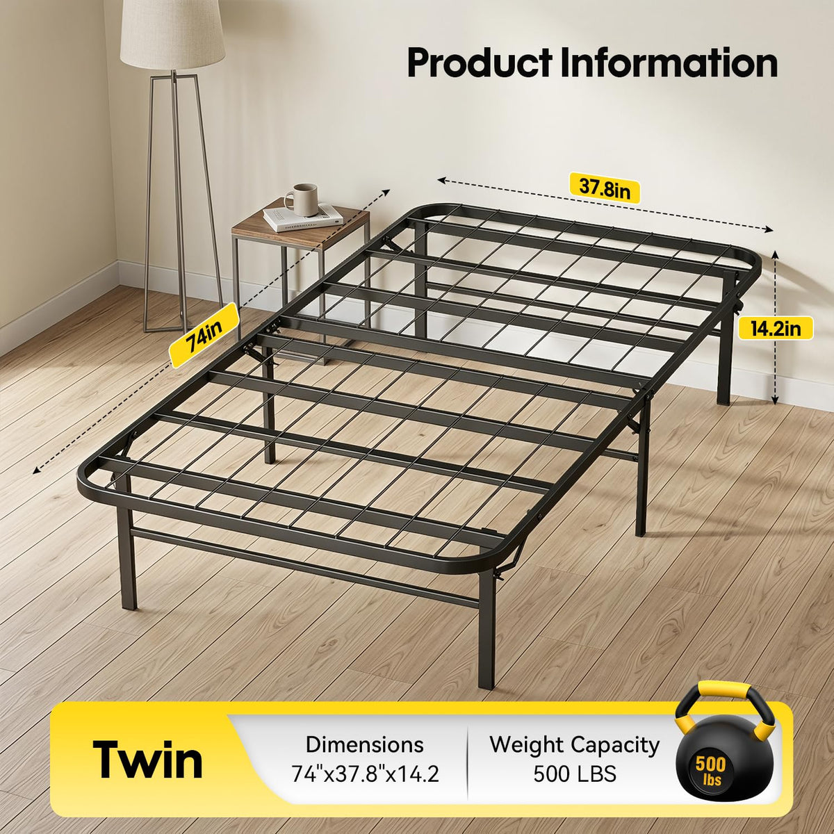 Twin Metal Bed Frame with 6 Legs J933