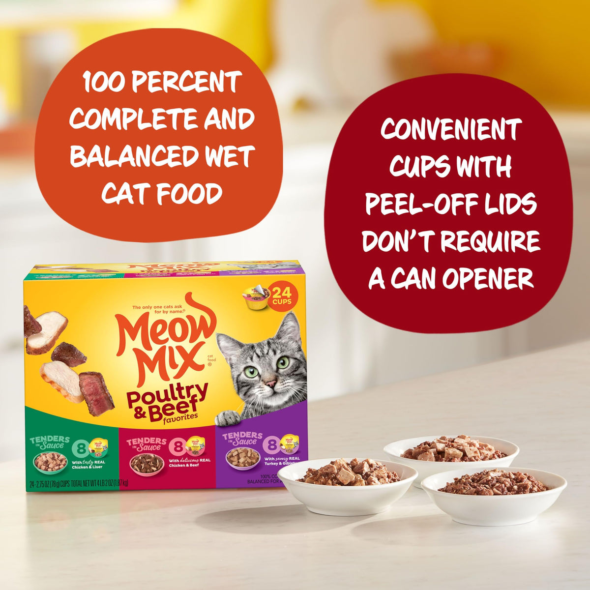 Dry Cat Food 6.3 Pound Bag + Wet Cat Food Variety Pack 2.75 Ounce Cups (Pack of 24) R205