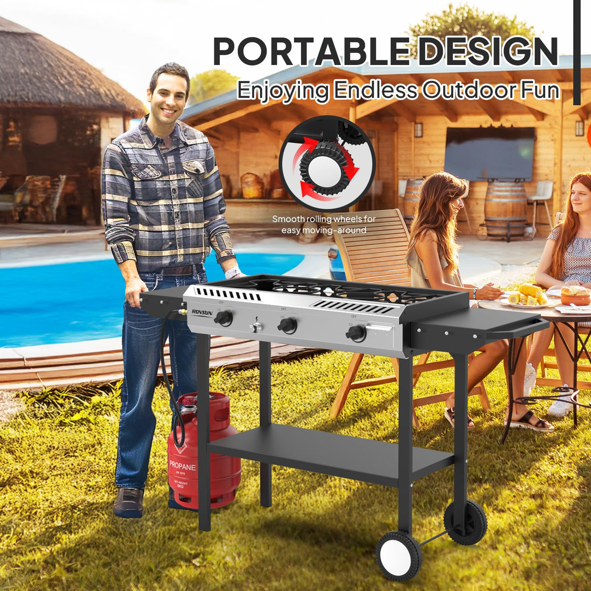 3 Burner Propane Gas Stove with Side Shelves O510402