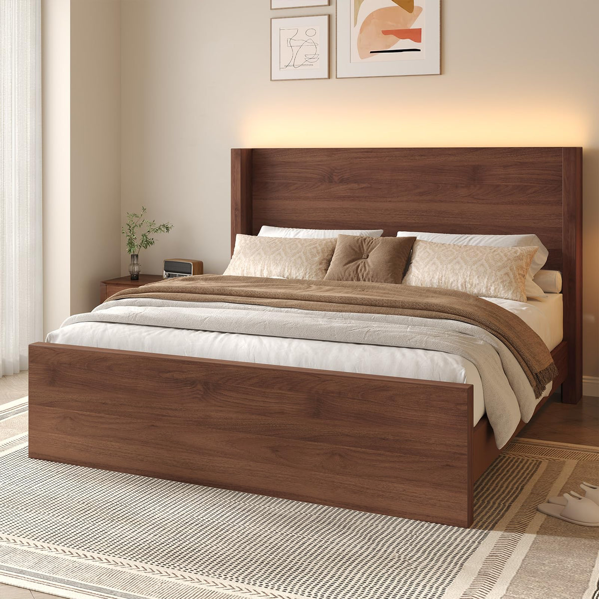 Full Size Wood Platform Bed with Headboard and Footboard M699917