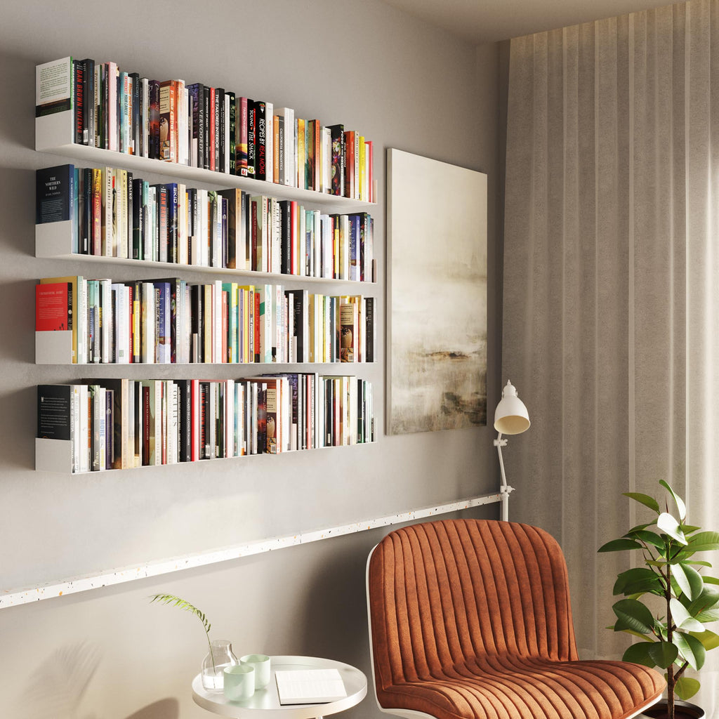 White Metal U Shape Wall Mountable Bookshelf B3218