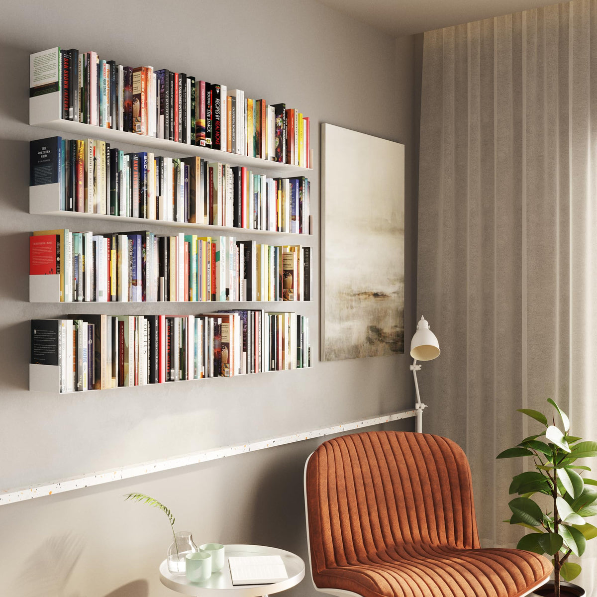 White Metal U Shape Wall Mountable Bookshelf B3218