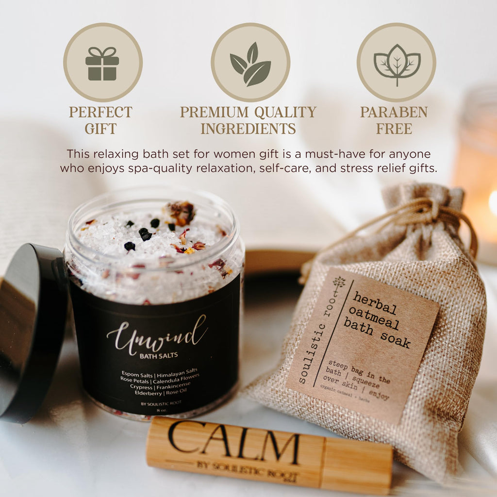 Bath Gift Set with Essential Oil Roller, Bath Salts & Oatmeal Bath Soak I97570