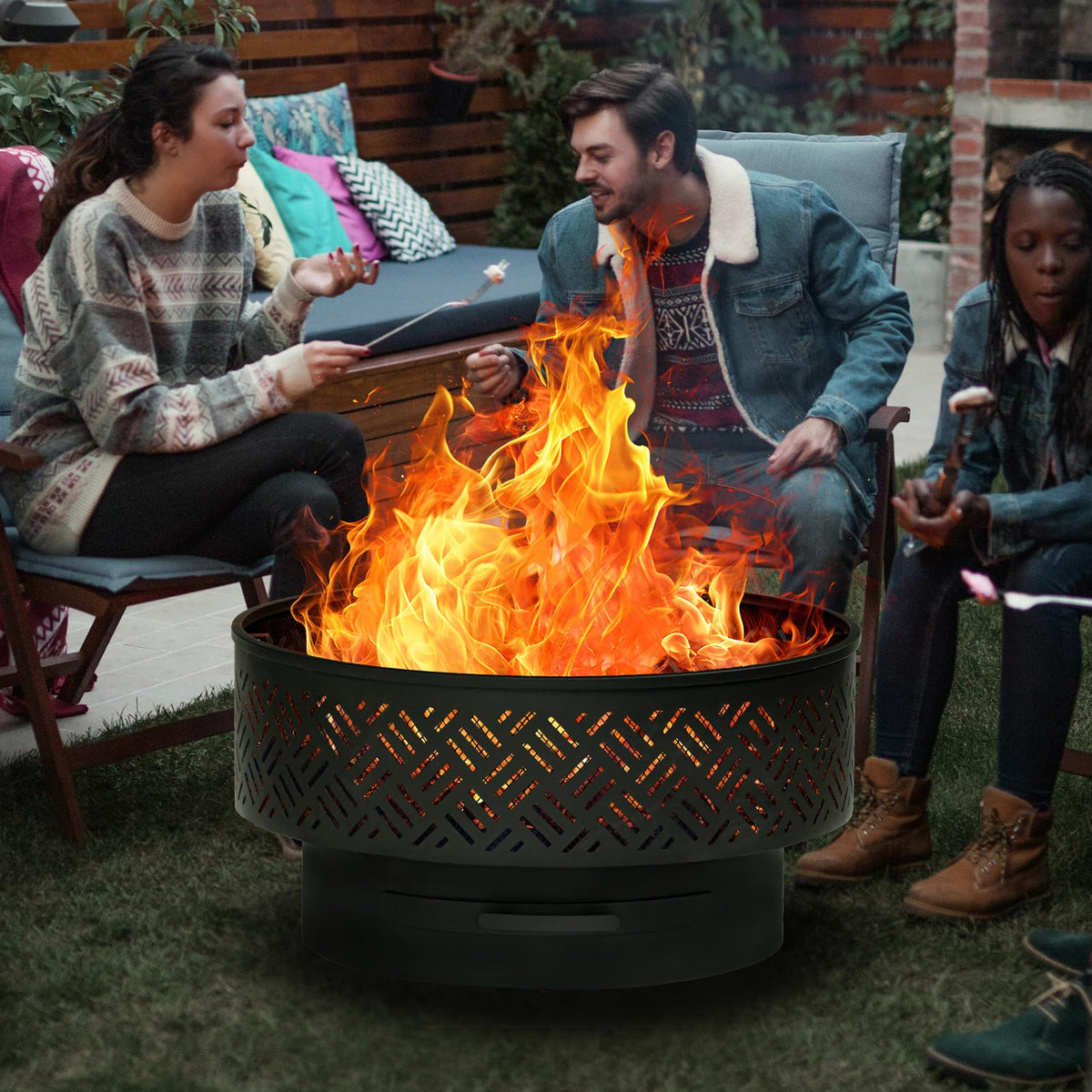 32 Inch Wood Burning Fire Pit with Grill & Lid L701220