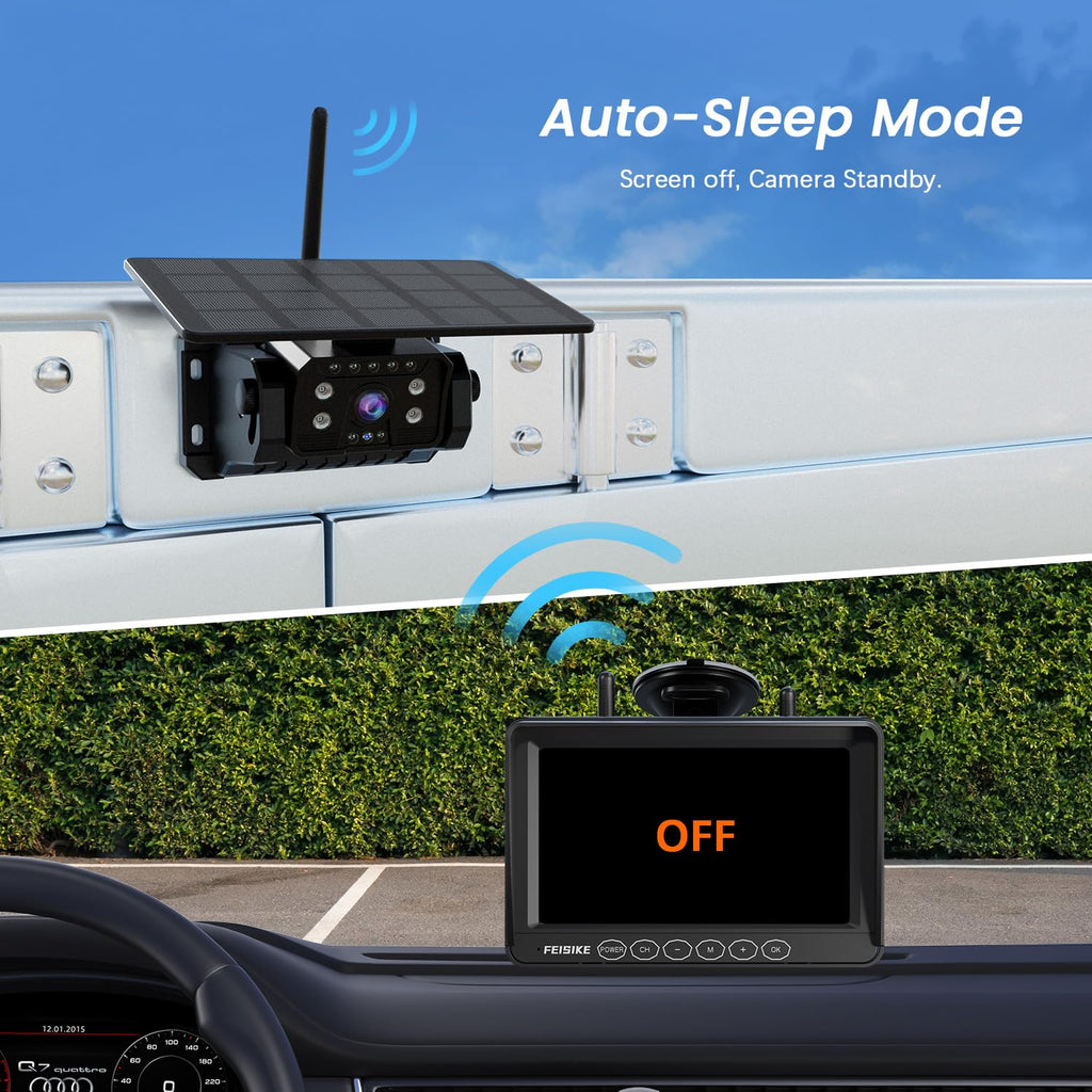 Magnetic Solar Wireless Backup Camera with 7" 1080P Monitor Q4280