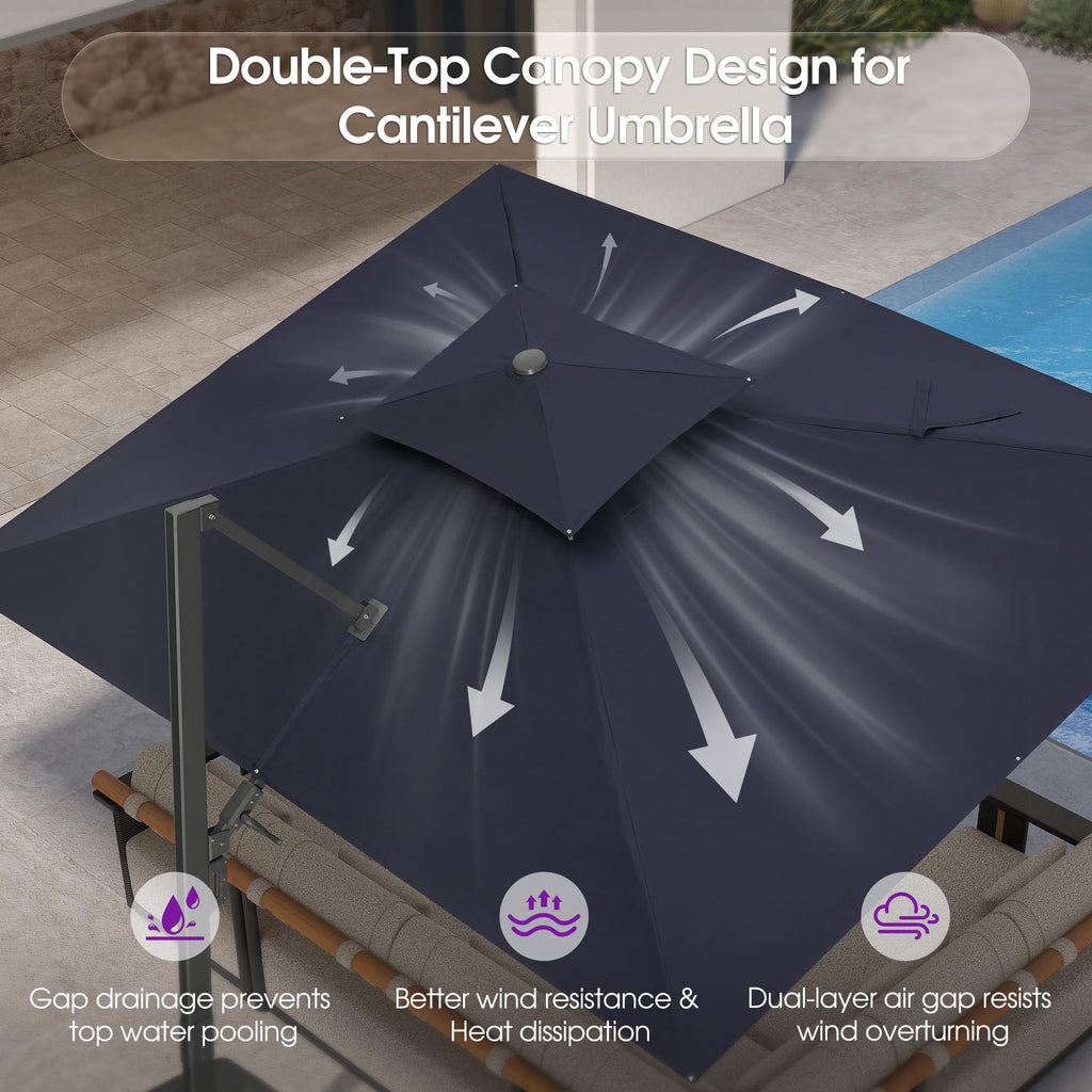 Navy Blue 10' X 13' Dual-Top Cantilever Umbrella with Base B53322