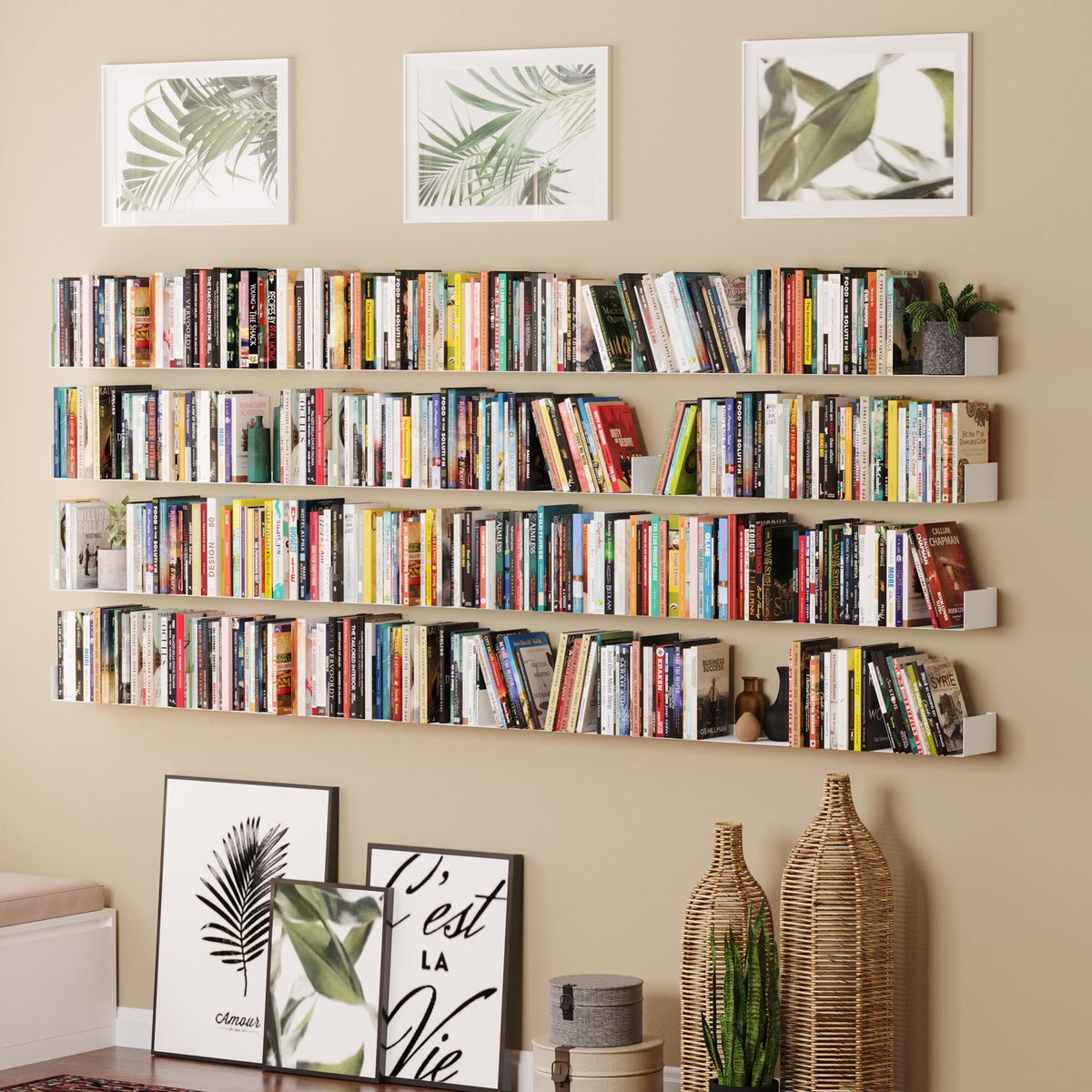White Metal U Shape Wall Mountable Bookshelf B3218